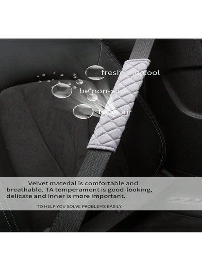 1pc Short Plush Embroidered Rhombus Design Car Shoulder Pad, Warm & Comfortable,Car Accessories