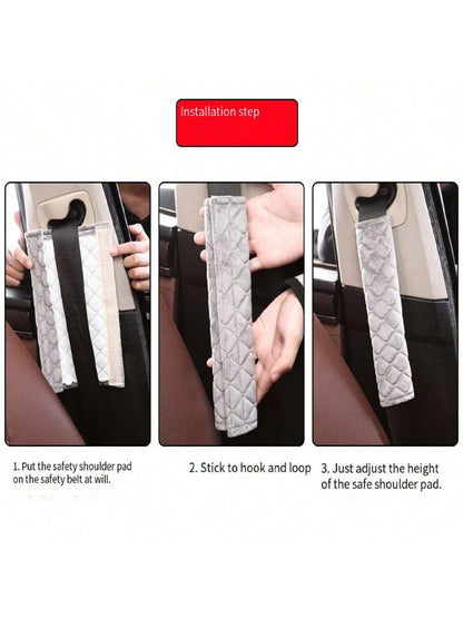 1pc Short Plush Embroidered Rhombus Design Car Shoulder Pad, Warm & Comfortable,Car Accessories