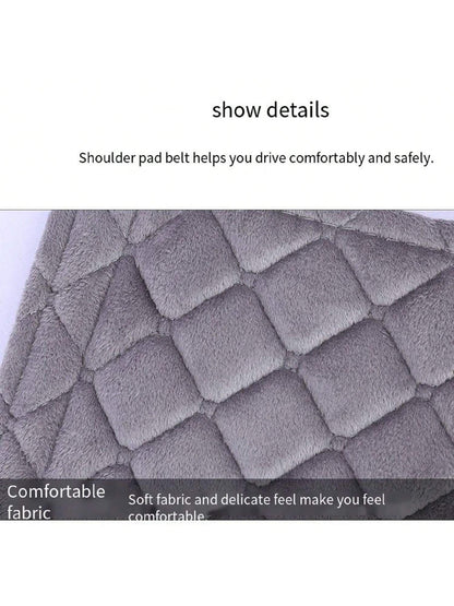 1pc Short Plush Embroidered Rhombus Design Car Shoulder Pad, Warm & Comfortable,Car Accessories