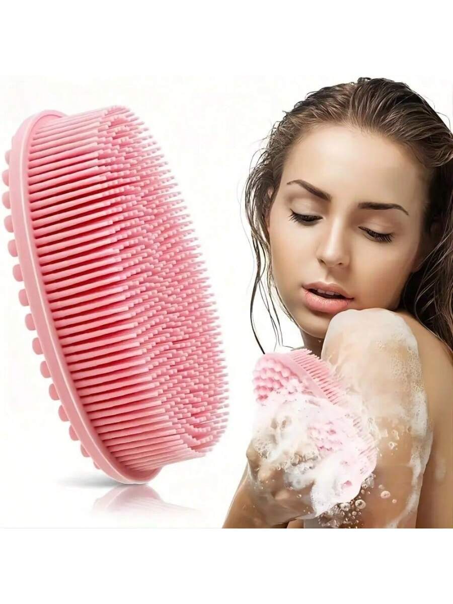 1pc Silicone Cleaning Brush, Suitable For Shower, Silicone Shampoo & Body Wash Brush, Double-Sided Friction Bath Brush, Massage Bath Brush, Bathroom Cleaning Tool, Storage Bag, Organizer Bag, Hair Cli