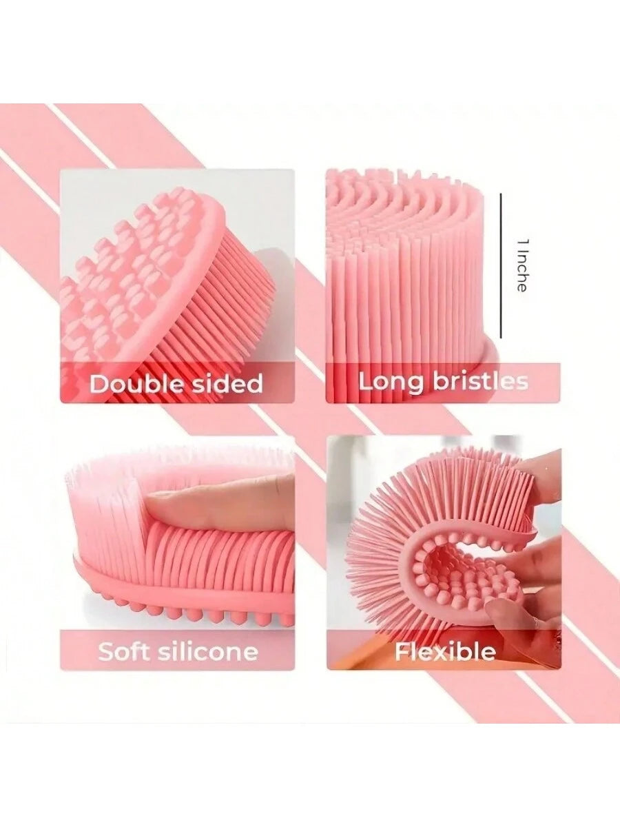 1pc Silicone Cleaning Brush, Suitable For Shower, Silicone Shampoo & Body Wash Brush, Double-Sided Friction Bath Brush, Massage Bath Brush, Bathroom Cleaning Tool, Storage Bag, Organizer Bag, Hair Cli