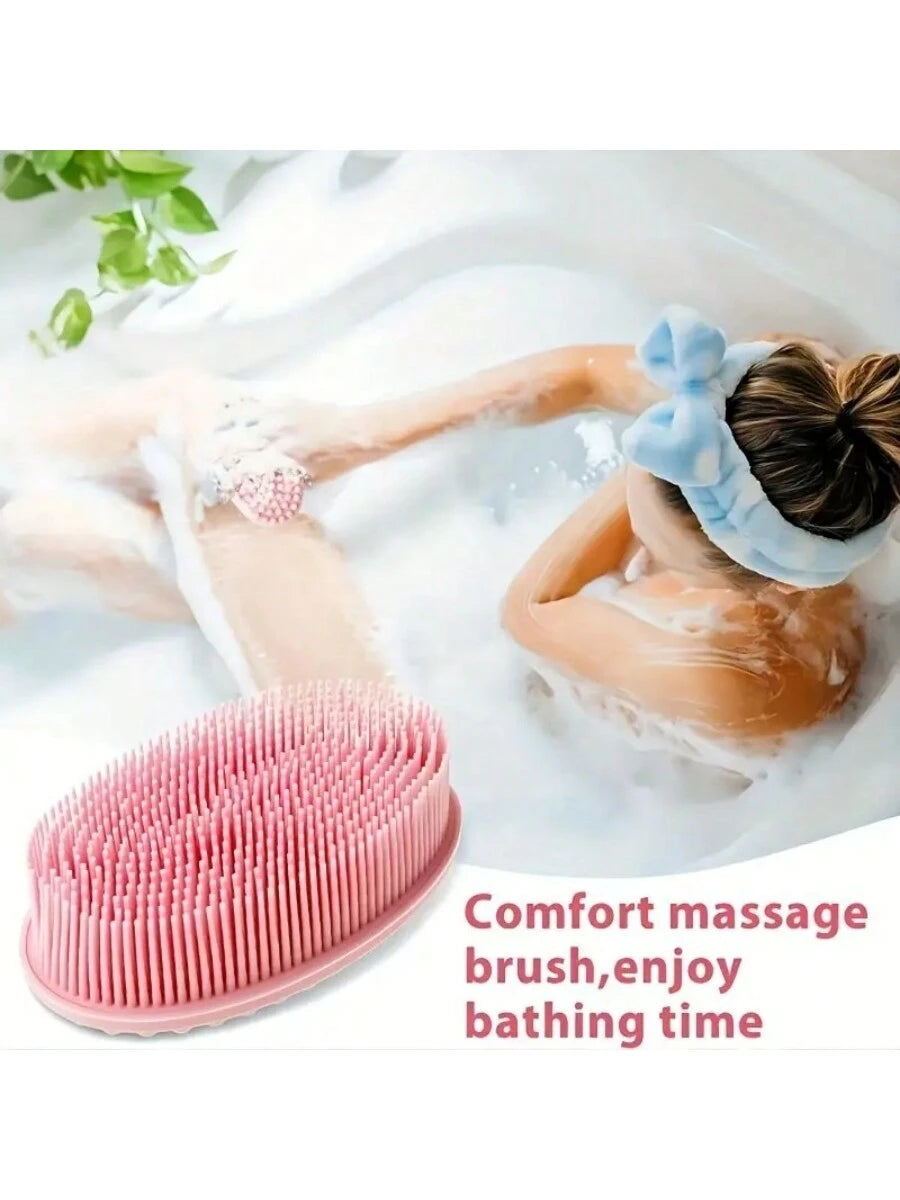 1pc Silicone Cleaning Brush, Suitable For Shower, Silicone Shampoo & Body Wash Brush, Double-Sided Friction Bath Brush, Massage Bath Brush, Bathroom Cleaning Tool, Storage Bag, Organizer Bag, Hair Cli