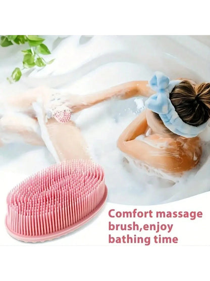1pc Silicone Cleaning Brush, Suitable For Shower, Silicone Shampoo & Body Wash Brush, Double-Sided Friction Bath Brush, Massage Bath Brush, Bathroom Cleaning Tool, Storage Bag, Organizer Bag, Hair Cli