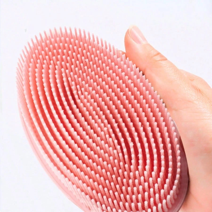 1pc Silicone Cleaning Brush, Suitable For Shower, Silicone Shampoo & Body Wash Brush, Double-Sided Friction Bath Brush, Massage Bath Brush, Bathroom Cleaning Tool, Storage Bag, Organizer Bag, Hair Cli