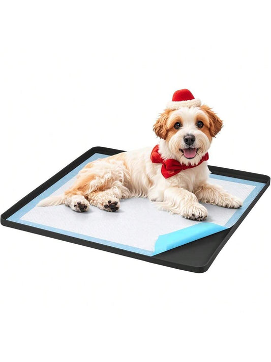 1pc Silicone Dog Puppy Pee Pad Support Stand, 24 X 24 Inch Leak-Proof High Rim, Portable & Easy To Clean, Leakproof Dog Training Mat With Square Tray For Home Floor Protection (Black)