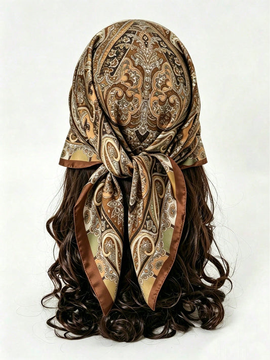 1pc Silky Satin Paisley Pattern Square Scarf, Multi-Use Tie Headband Neck Scarf, Women's Daily Beach Travel Hijab Hair Accessory