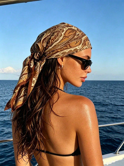 1pc Silky Satin Paisley Pattern Square Scarf, Multi-Use Tie Headband Neck Scarf, Women's Daily Beach Travel Hijab Hair Accessory
