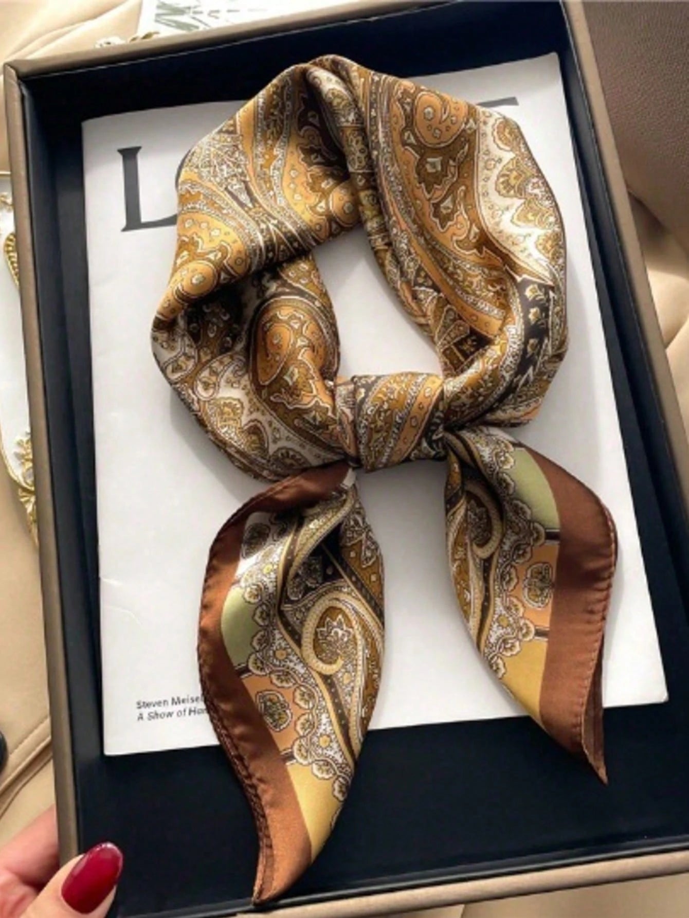 1pc Silky Satin Paisley Pattern Square Scarf, Multi-Use Tie Headband Neck Scarf, Women's Daily Beach Travel Hijab Hair Accessory