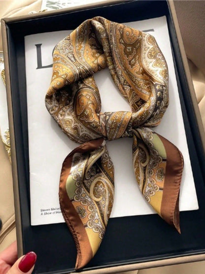 1pc Silky Satin Paisley Pattern Square Scarf, Multi-Use Tie Headband Neck Scarf, Women's Daily Beach Travel Hijab Hair Accessory