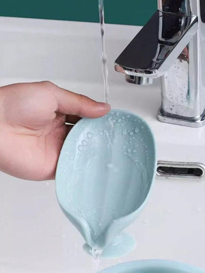 1pc Simple Grey Punch Free Soap Dish, Plain Soap Holder For Bathroom,Soap Box Cleaning Brush Rack, Suction Cup Countertop Storage Rack, No-Hole Creative Drainage Rack, Can Place Soap, Cleaning Brush