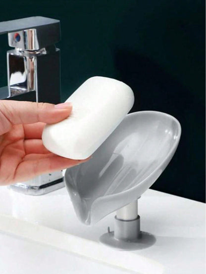 1pc Simple Grey Punch Free Soap Dish, Plain Soap Holder For Bathroom,Soap Box Cleaning Brush Rack, Suction Cup Countertop Storage Rack, No-Hole Creative Drainage Rack, Can Place Soap, Cleaning Brush