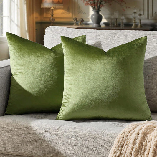 1pc Soft Velvet Decorative Square Cushion Cover For Sofa Bed Car,18x18 Inches, Green (pillow Core Not Included)