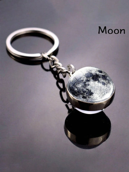 1pc Solar System Planet Keychain, Moon, Mercury, Mars Double-Sided Glass Ball Fashionable Galaxy Nebula Keychain Pendant, Suitable For Back To School Supplies, Keychain Lanyard, Thank You Gift, Teache