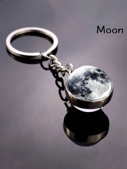 1pc Solar System Planet Keychain, Moon, Mercury, Mars Double-Sided Glass Ball Fashionable Galaxy Nebula Keychain Pendant, Suitable For Back To School Supplies, Keychain Lanyard, Thank You Gift, Teache