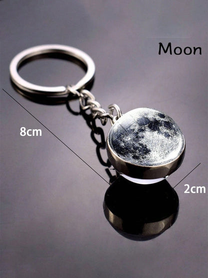 1pc Solar System Planet Keychain, Moon, Mercury, Mars Double-Sided Glass Ball Fashionable Galaxy Nebula Keychain Pendant, Suitable For Back To School Supplies, Keychain Lanyard, Thank You Gift, Teache