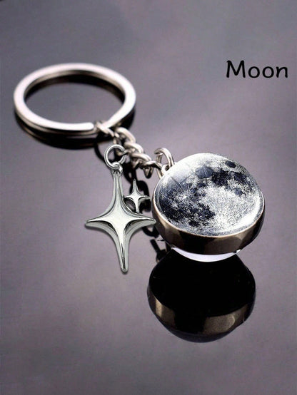 1pc Solar System Planet Keychain, Moon, Mercury, Mars Double-Sided Glass Ball Fashionable Galaxy Nebula Keychain Pendant, Suitable For Back To School Supplies, Keychain Lanyard, Thank You Gift, Teache