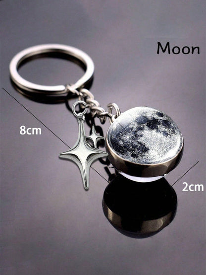 1pc Solar System Planet Keychain, Moon, Mercury, Mars Double-Sided Glass Ball Fashionable Galaxy Nebula Keychain Pendant, Suitable For Back To School Supplies, Keychain Lanyard, Thank You Gift, Teache