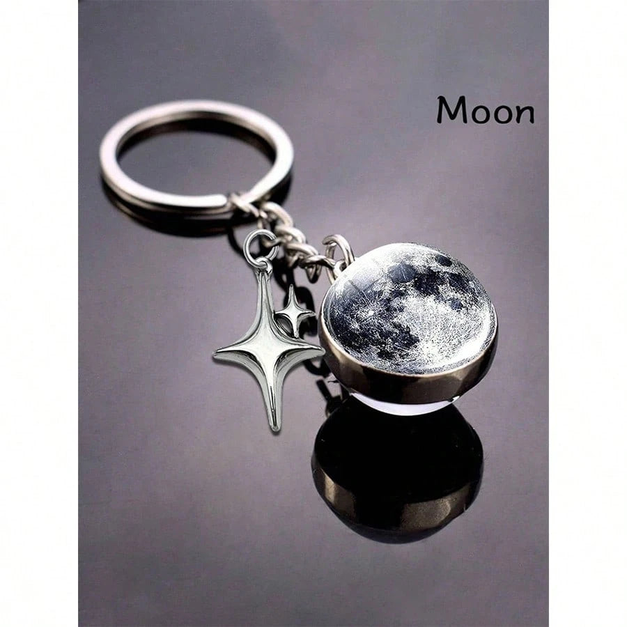 1pc Solar System Planet Keychain, Moon, Mercury, Mars Double-Sided Glass Ball Fashionable Galaxy Nebula Keychain Pendant, Suitable For Back To School Supplies, Keychain Lanyard, Thank You Gift, Teache