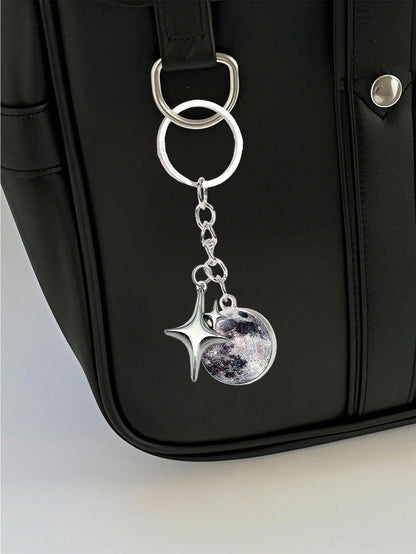 1pc Solar System Planet Keychain, Moon, Mercury, Mars Double-Sided Glass Ball Fashionable Galaxy Nebula Keychain Pendant, Suitable For Back To School Supplies, Keychain Lanyard, Thank You Gift, Teache
