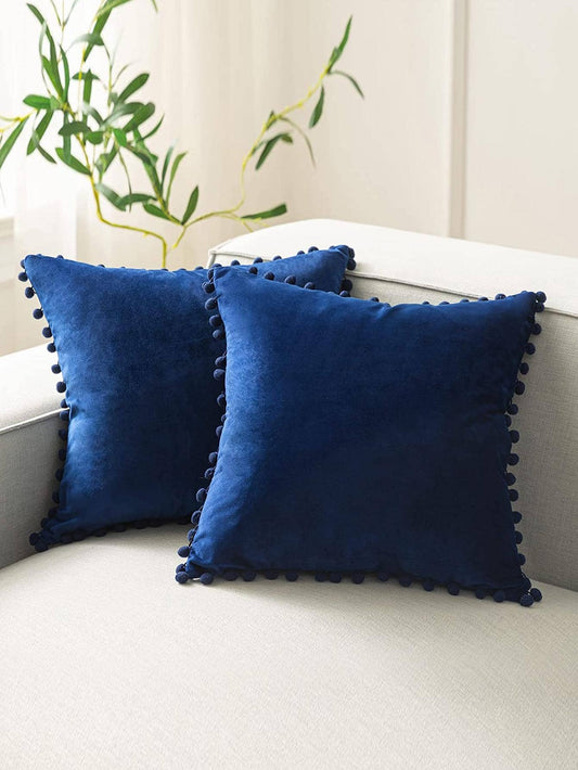 1pc Solid Color Cushion Cover Without Filler, Pom Pom Decor Chemical Fiber Decorative Throw Pillow Case For Living Room, Home Decor