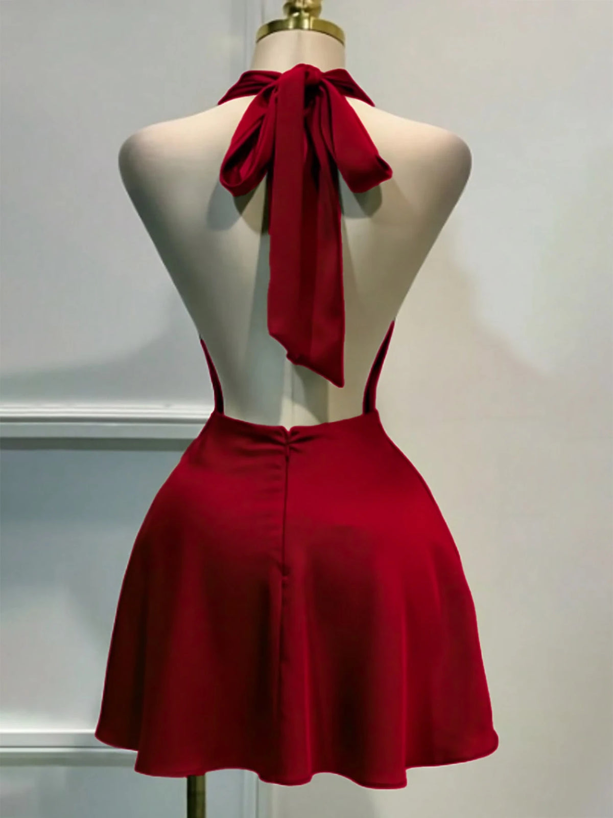 1pc Solid Color Sexy Satin Draped Backless Dress, Beach Dress, Elegant Mini Dress For Women, Graceful Casual Dress, Flowing Dress, Short Dress Summer