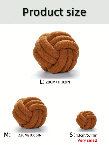1pc Solid Color Versatile 3-Strand Hand-Woven Ball, Decorative Pillow, Sofa Coffee Table Decor Ornament, Bedroom Bedside Decorative Pillow, Caramel