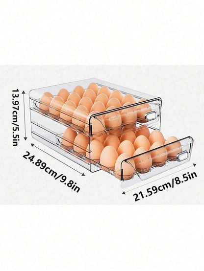 1pc Space-Saving Single/Double-Layer Refrigerator Egg Storage Box, Durable And Washable Plastic, Transparent Fresh-Keeping Storage Box, Multi-Layer Egg Tray Container, Stackable Egg Holder For Fridge
