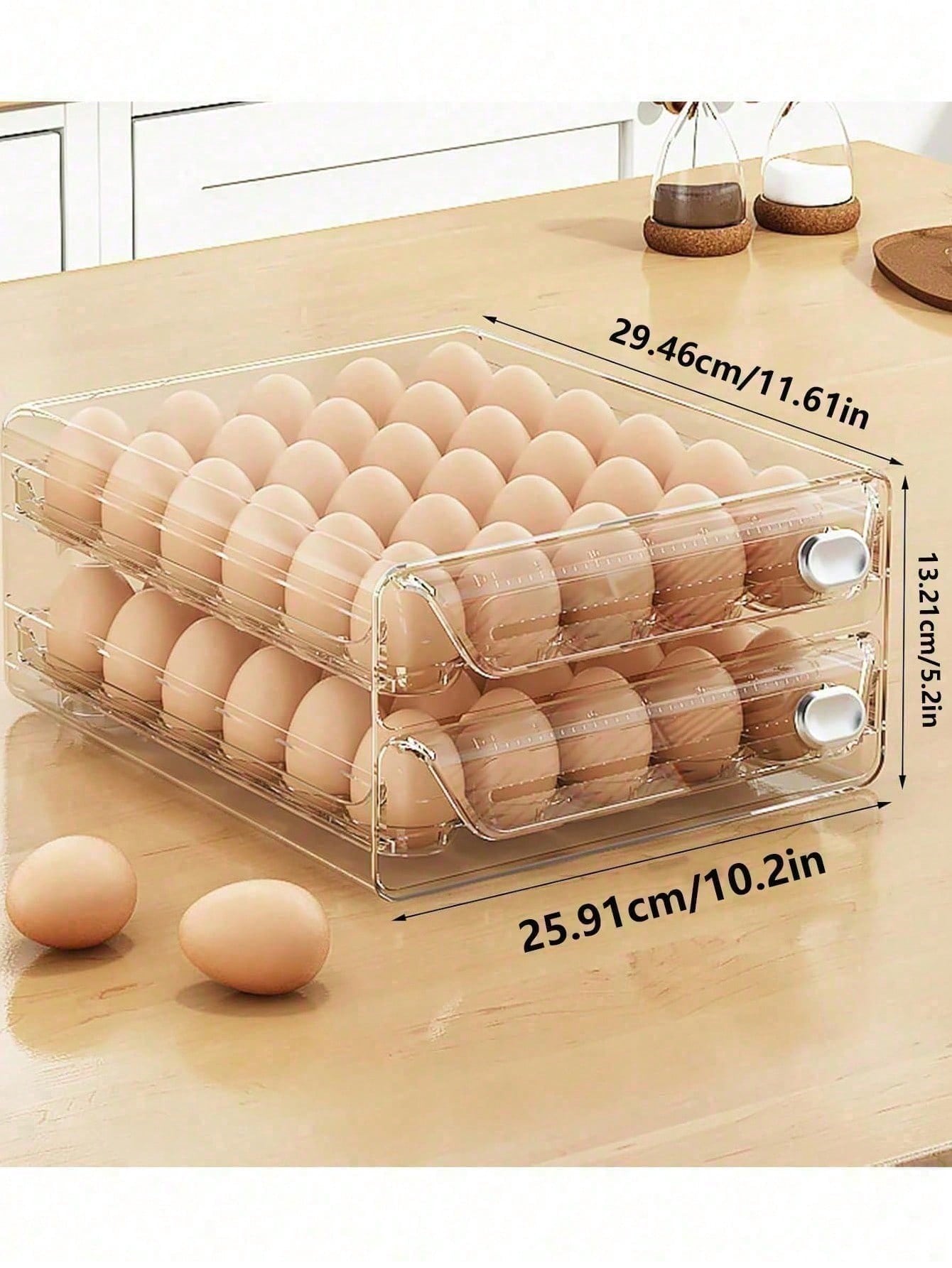 1pc Space-Saving Single/Double-Layer Refrigerator Egg Storage Box, Durable And Washable Plastic, Transparent Fresh-Keeping Storage Box, Multi-Layer Egg Tray Container, Stackable Egg Holder For Fridge