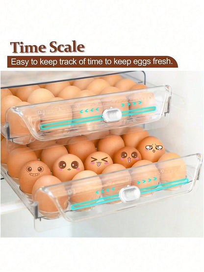 1pc Space-Saving Single/Double-Layer Refrigerator Egg Storage Box, Durable And Washable Plastic, Transparent Fresh-Keeping Storage Box, Multi-Layer Egg Tray Container, Stackable Egg Holder For Fridge