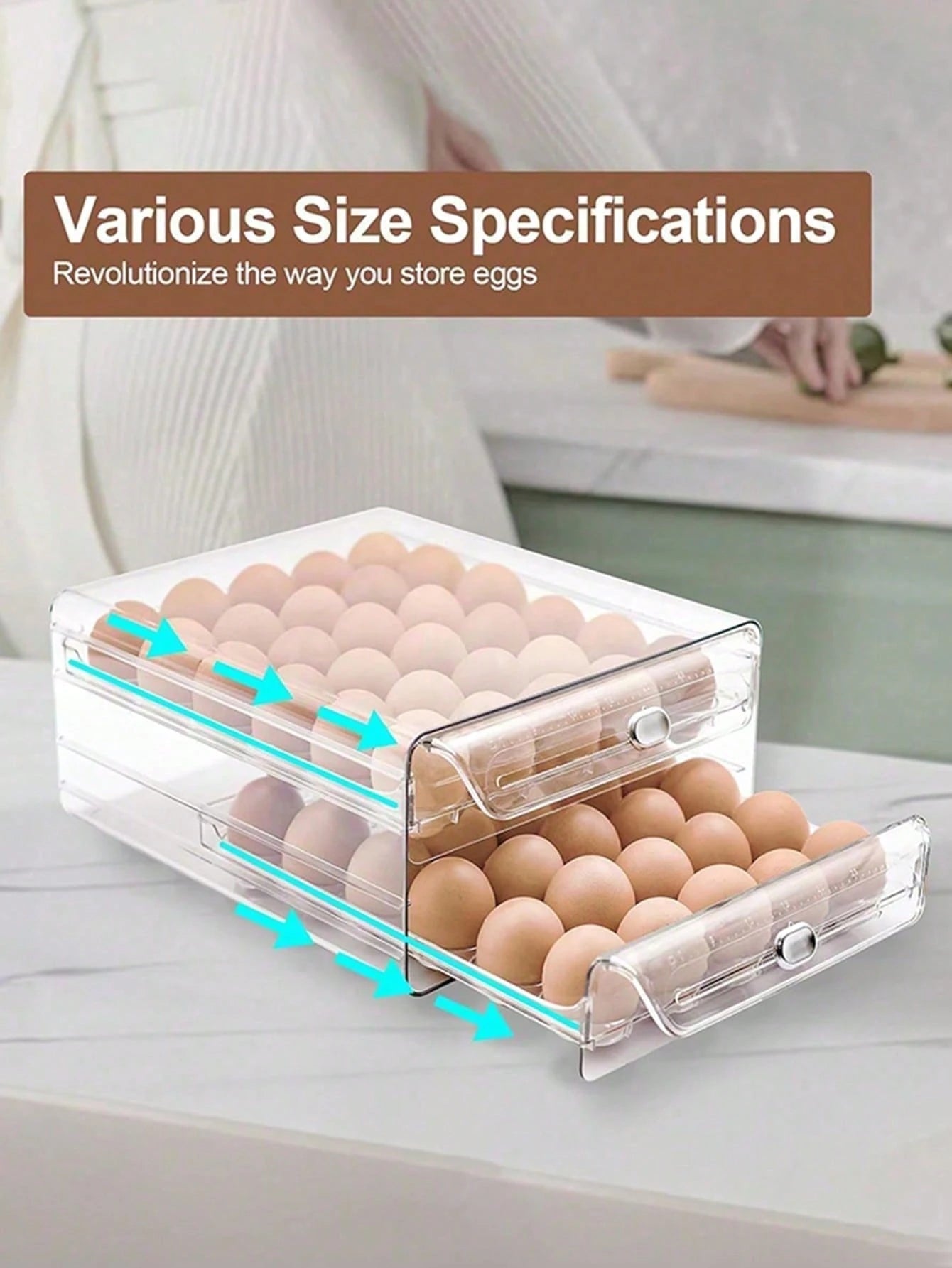 1pc Space-Saving Single/Double-Layer Refrigerator Egg Storage Box, Durable And Washable Plastic, Transparent Fresh-Keeping Storage Box, Multi-Layer Egg Tray Container, Stackable Egg Holder For Fridge