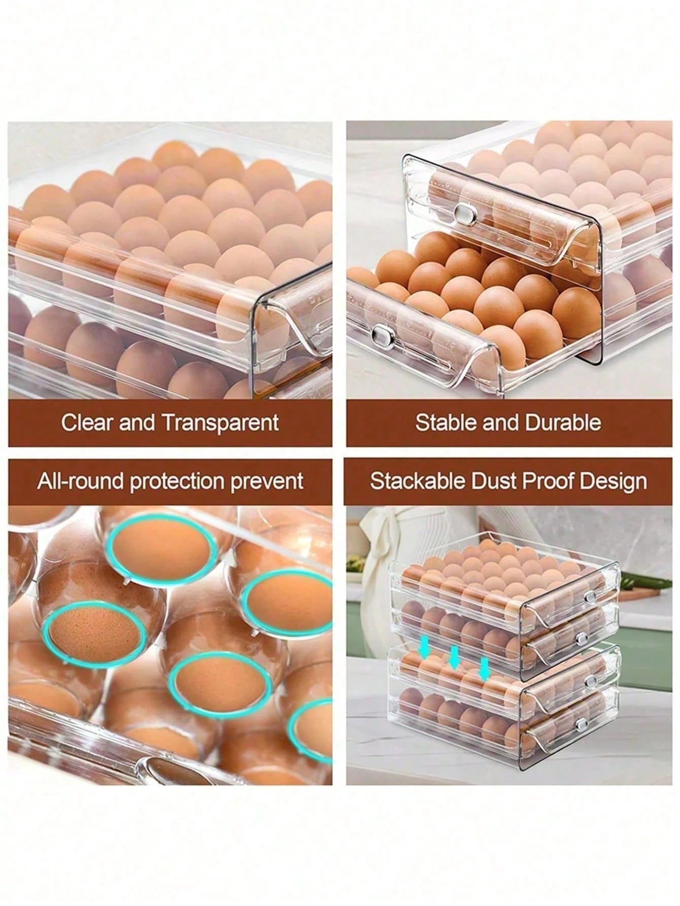 1pc Space-Saving Single/Double-Layer Refrigerator Egg Storage Box, Durable And Washable Plastic, Transparent Fresh-Keeping Storage Box, Multi-Layer Egg Tray Container, Stackable Egg Holder For Fridge