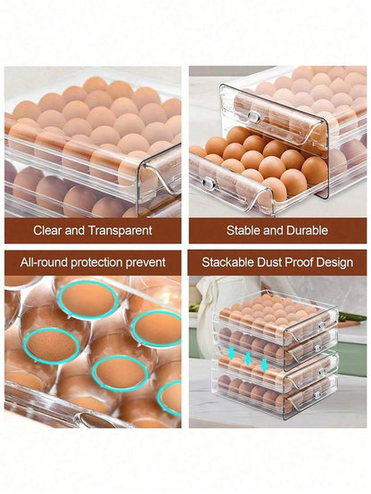 1pc Space-Saving Single/Double-Layer Refrigerator Egg Storage Box, Durable And Washable Plastic, Transparent Fresh-Keeping Storage Box, Multi-Layer Egg Tray Container, Stackable Egg Holder For Fridge