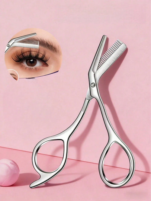 1pc Stainless Steel Eyebrow Comb Scissors, Suitable For Trimming Eyebrows, Bangs, Hair Ends, Sideburns, Etc.