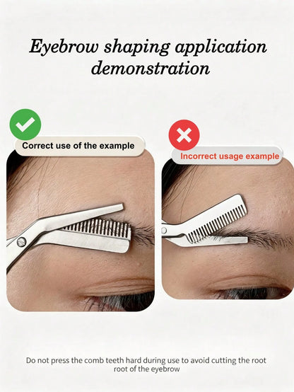 1pc Stainless Steel Eyebrow Comb Scissors, Suitable For Trimming Eyebrows, Bangs, Hair Ends, Sideburns, Etc.