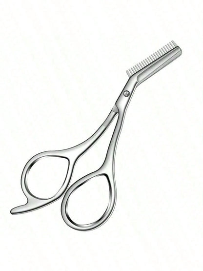 1pc Stainless Steel Eyebrow Comb Scissors, Suitable For Trimming Eyebrows, Bangs, Hair Ends, Sideburns, Etc.