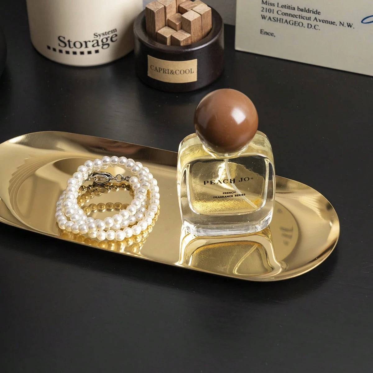 1pc Stainless Steel Jewelry Tray, Decorative Vanity Tray, Makeup Organizer, Bathroom Tray, Small Storage Tray, Luxury Gold,Makeup Bag,Travel Essential