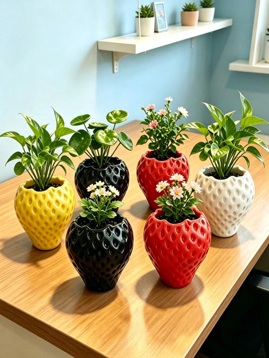 1pc Strawberry Texture Mini Planter- 3D Printed Plastic Material, Fresh Countryside Style Red/Pink 3D Strawberry Pattern Planter, Suitable For Desktop Succulents, Air Plants, Spring Outdoor Decor, Ga