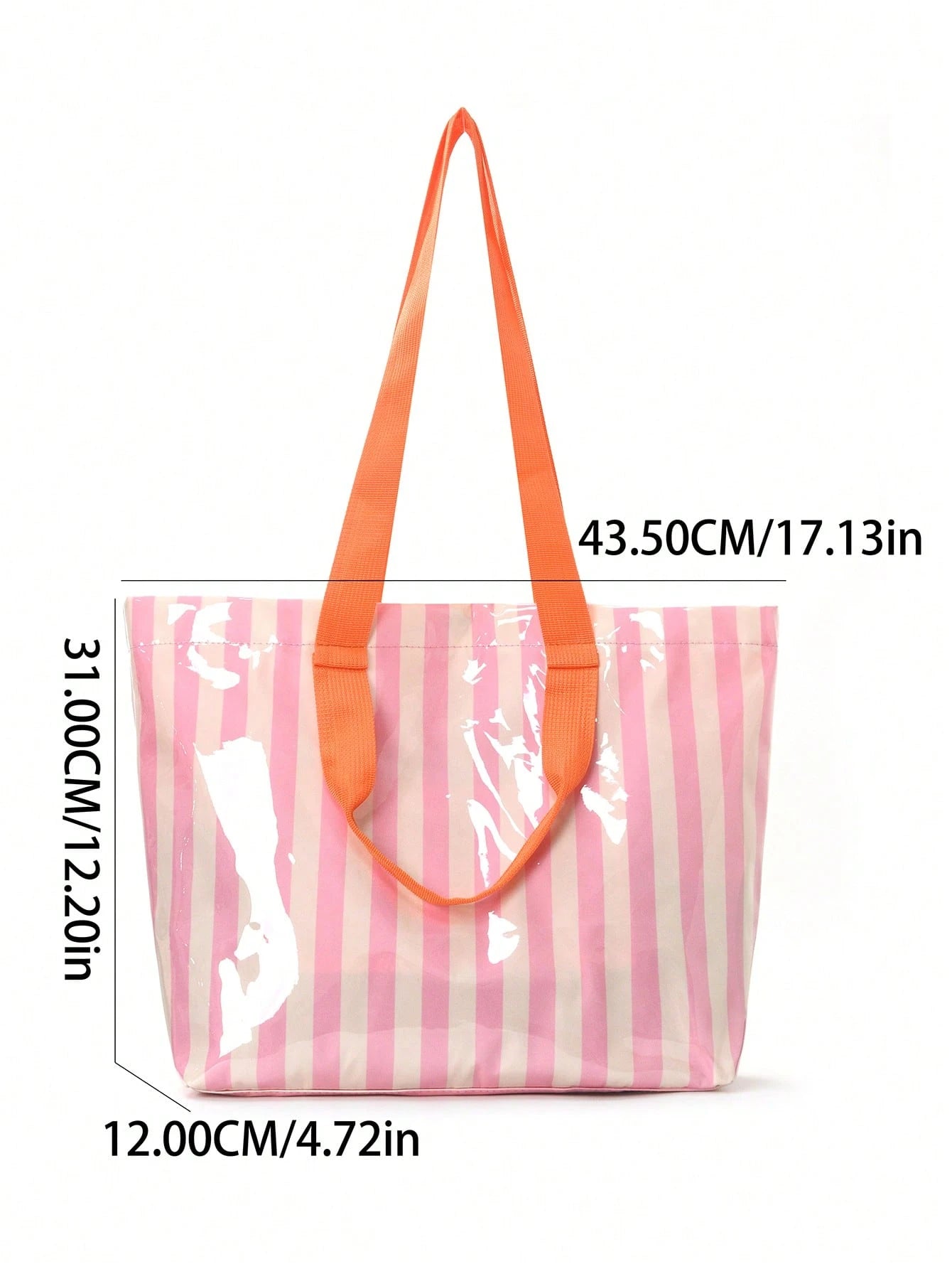 1pc Striped PVC Transparent Beach Tote Bag, Women's Large Capacity Shoulder Bag, Lightweight Reusable Shopping Bag, Essential For Summer Beach, Swimming, Travel, Picnic, Daily Use