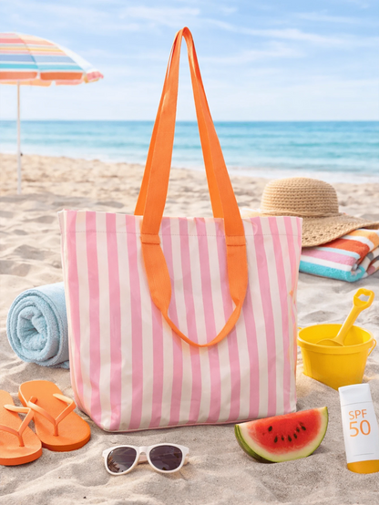 1pc Striped PVC Transparent Beach Tote Bag, Women's Large Capacity Shoulder Bag, Lightweight Reusable Shopping Bag, Essential For Summer Beach, Swimming, Travel, Picnic, Daily Use
