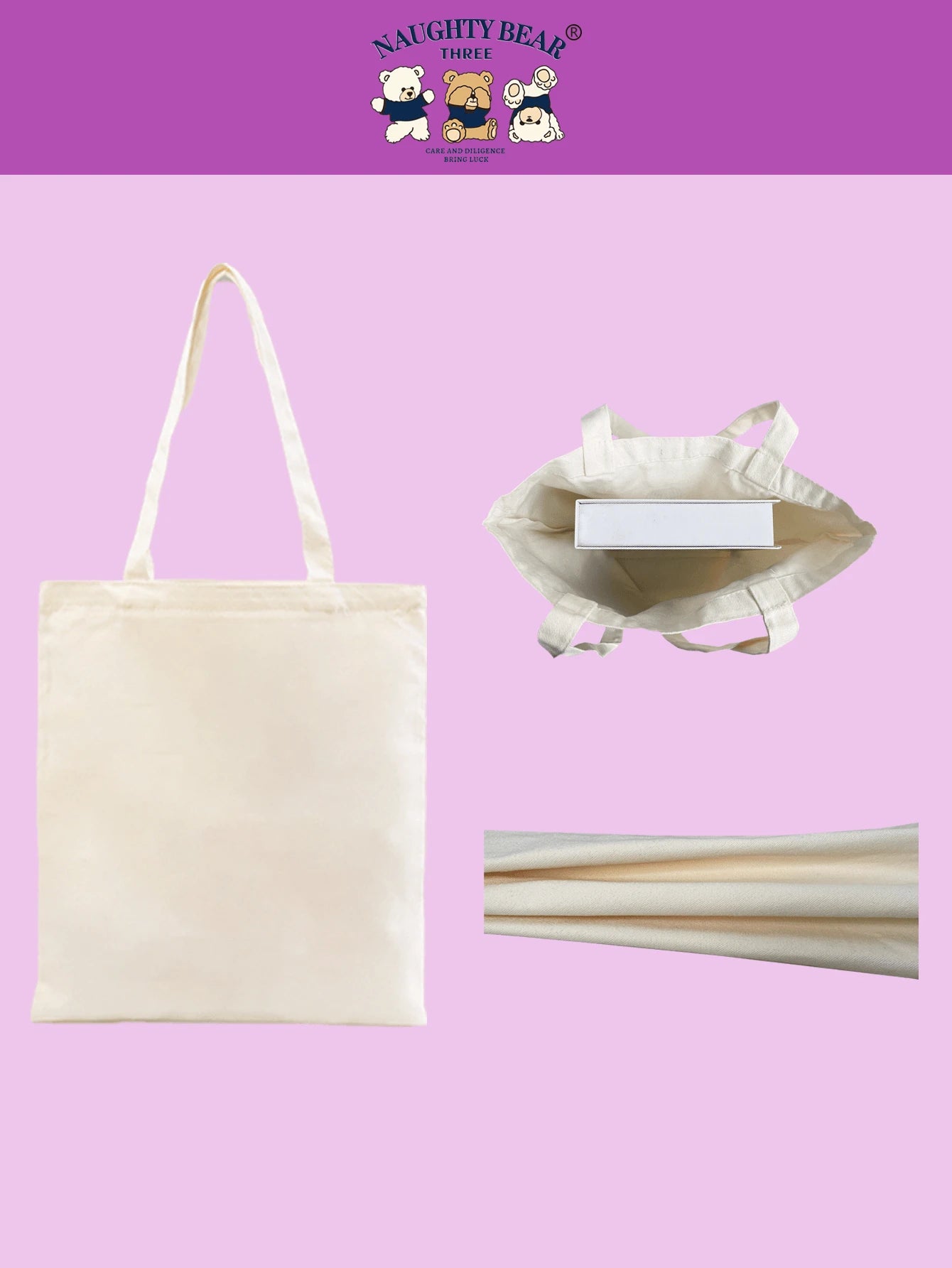 1pc Stylish Beige Canvas Tote Bag With Bread & Letter Print Design For Women, Shopping Bag