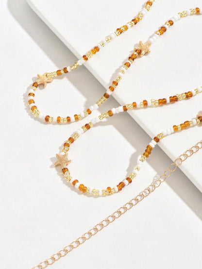 1pc Summer Vacation Ocean Style Starfish Decor Waist Chain, Handmade Beaded Waist Belt, Fashionable Body Jewelry Suitable For Women's Daily Outfit, Beach Party, Date, Music Festival. The Color Of The