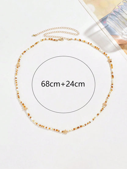 1pc Summer Vacation Ocean Style Starfish Decor Waist Chain, Handmade Beaded Waist Belt, Fashionable Body Jewelry Suitable For Women's Daily Outfit, Beach Party, Date, Music Festival. The Color Of The