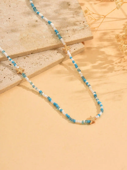 1pc Summer Vacation Ocean Style Starfish Decor Waist Chain, Handmade Beaded Waist Belt, Fashionable Body Jewelry Suitable For Women's Daily Outfit, Beach Party, Date, Music Festival. The Color Of The
