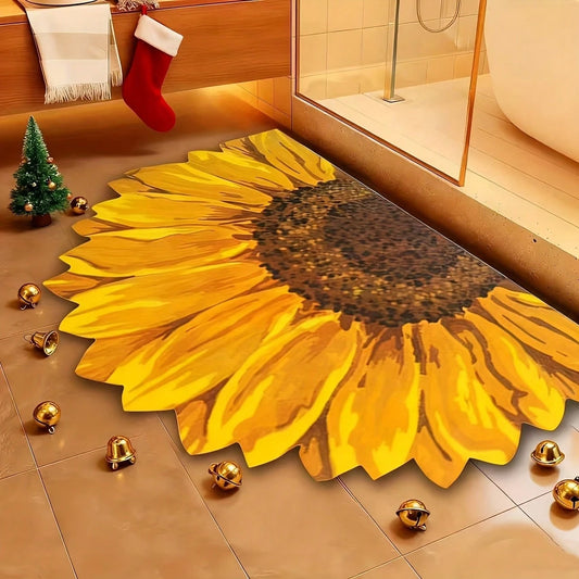1pc Sunflower Floral Bathroom Mat, Warm And Fashionable Bathroom Rug, Perfect For Bathroom, Bedroom, Living Room, Camping And Entryway, Ideal Spring/Summer Home Decor Carpet, Bathroom Mat, Bathroom Ru