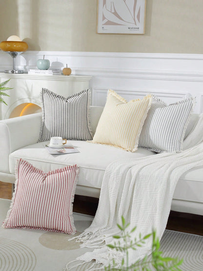 1pc Tassels Farmhouse Decorative Throw Pillow Cover