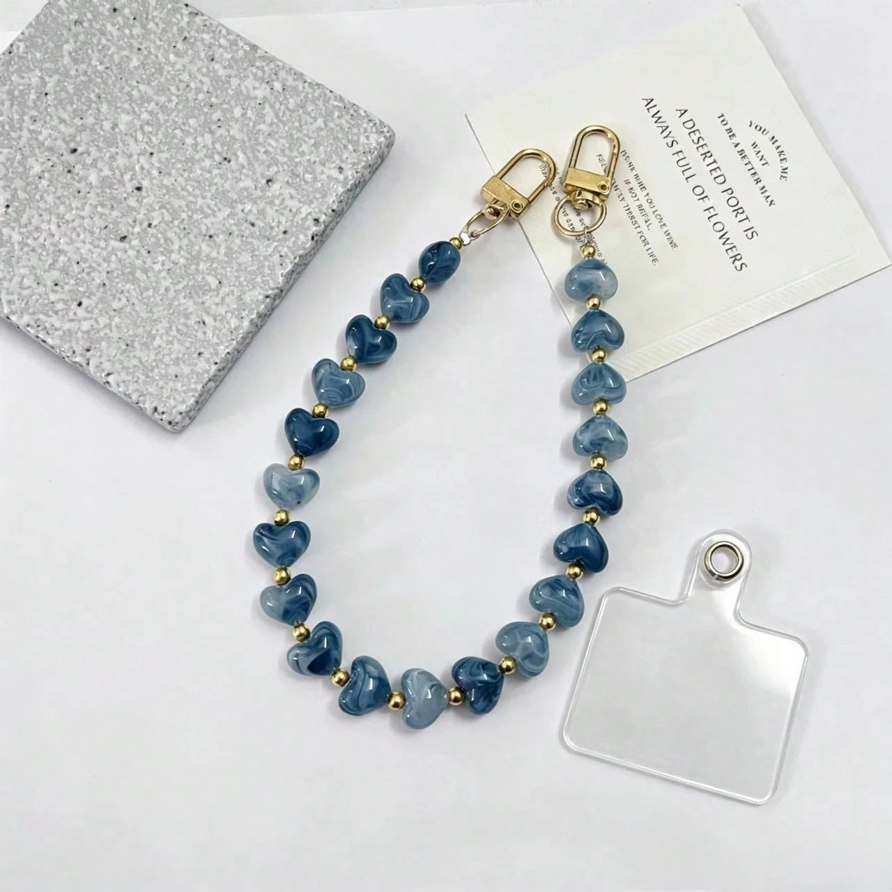 1pc Tie Dye Stone Heart Beaded Phone Lanyard, Keychain Pendant, Bag Charm