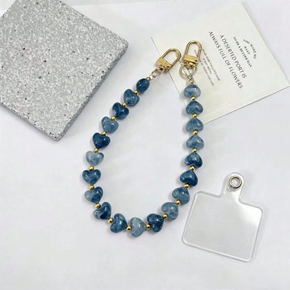 1pc Tie Dye Stone Heart Beaded Phone Lanyard, Keychain Pendant, Bag Charm
