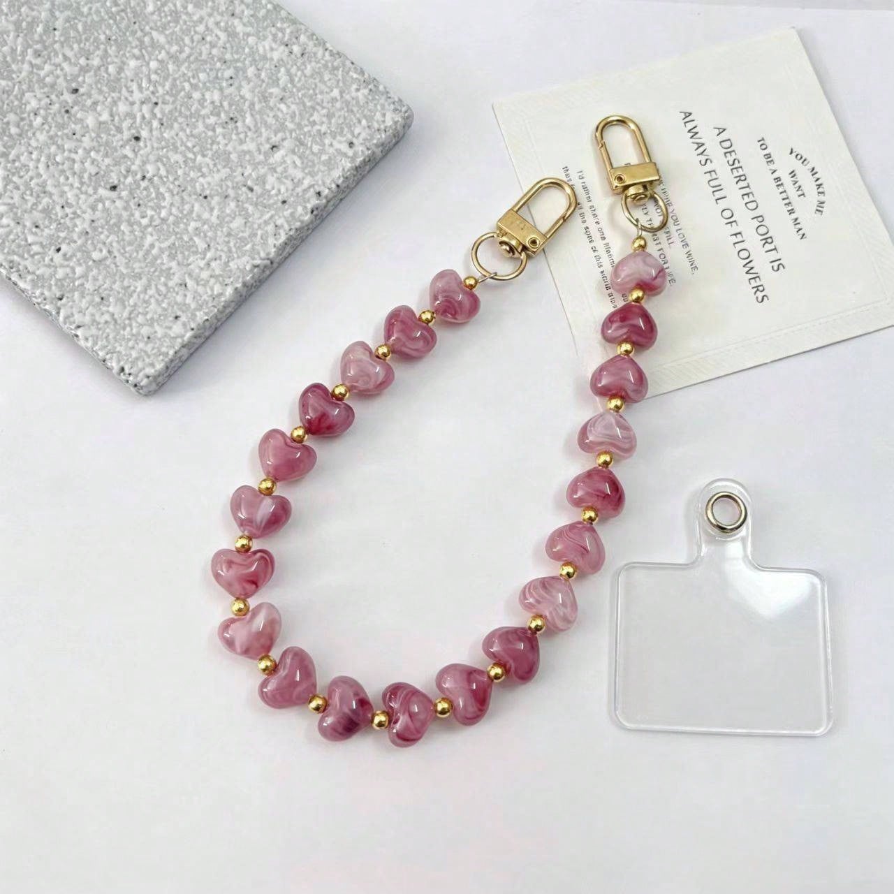 1pc Tie Dye Stone Heart Beaded Phone Lanyard, Keychain Pendant, Bag Charm