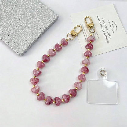 1pc Tie Dye Stone Heart Beaded Phone Lanyard, Keychain Pendant, Bag Charm