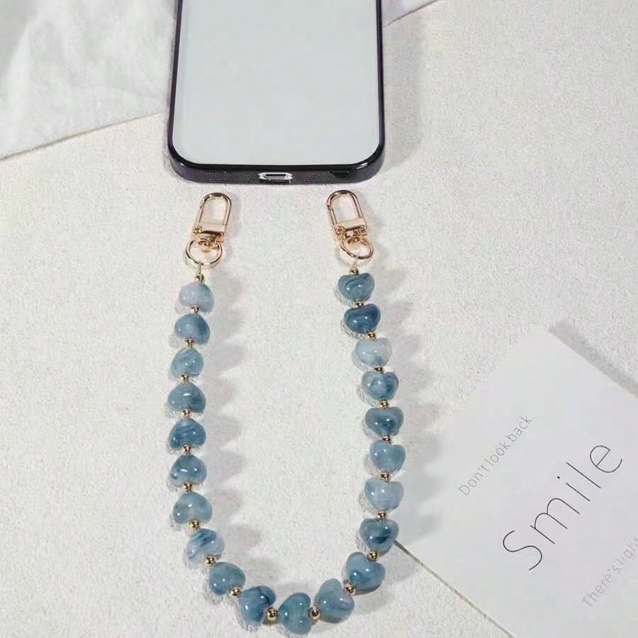 1pc Tie Dye Stone Heart Beaded Phone Lanyard, Keychain Pendant, Bag Charm